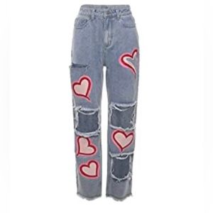 Baggy Ripped Valentines Day Theme Jeans